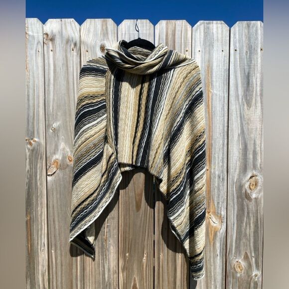 Y2K Festival Bohemian Western Cottage Stripe 70s Poncho Shawl Retro Cape - Picture 4 of 13